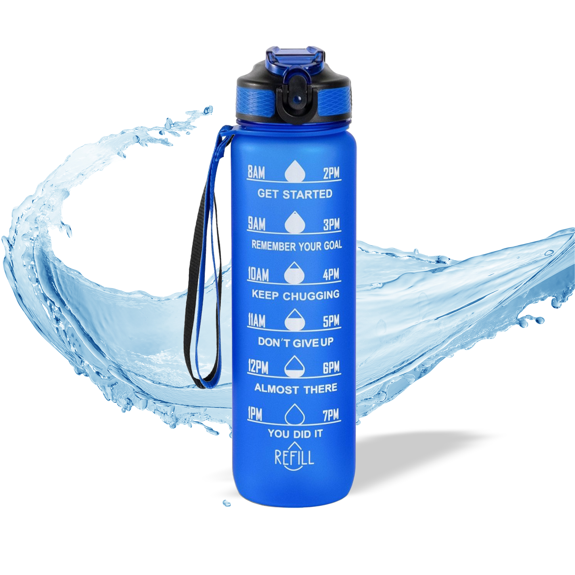 Motivation water bottle blue