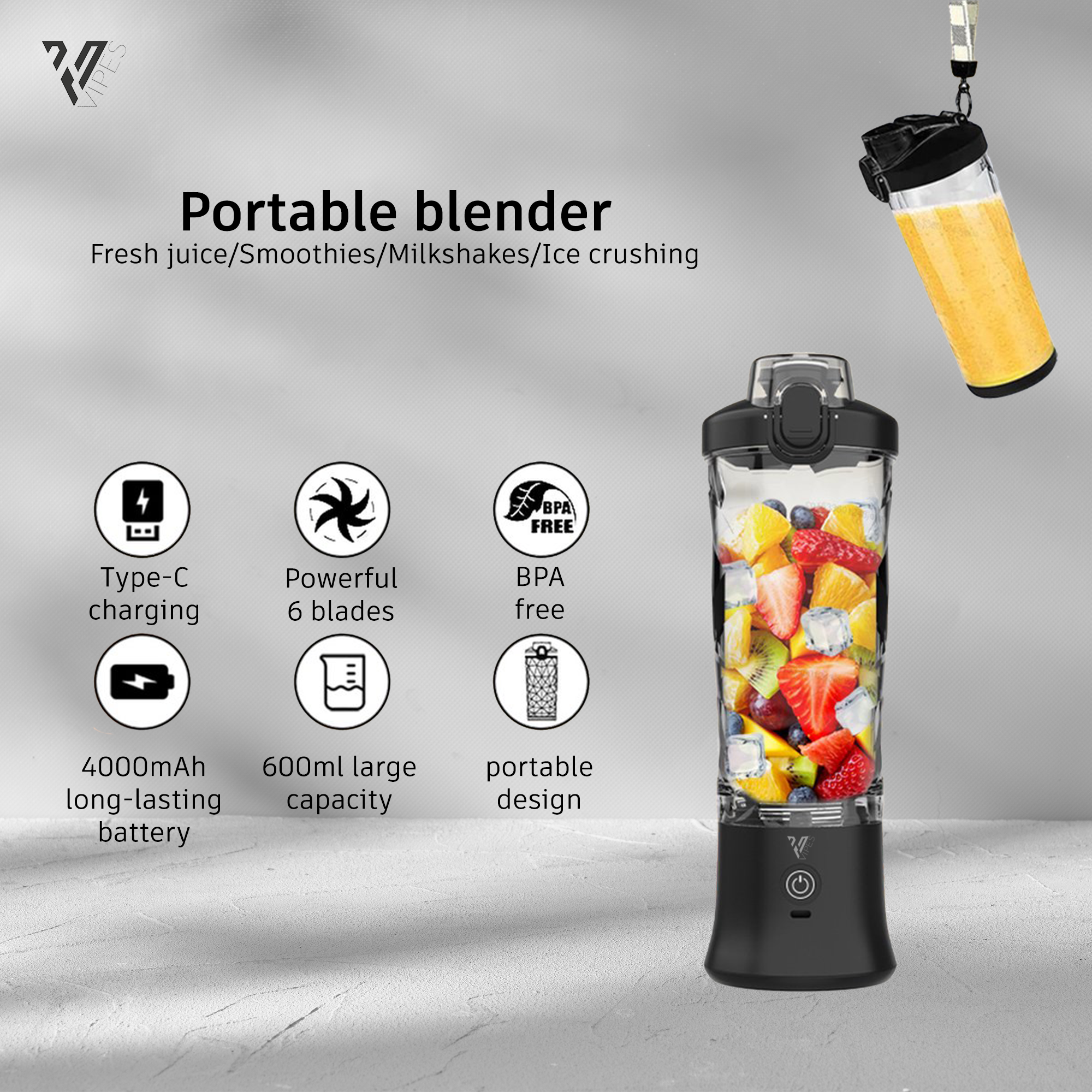 Oplaadbare blender 600ml wit