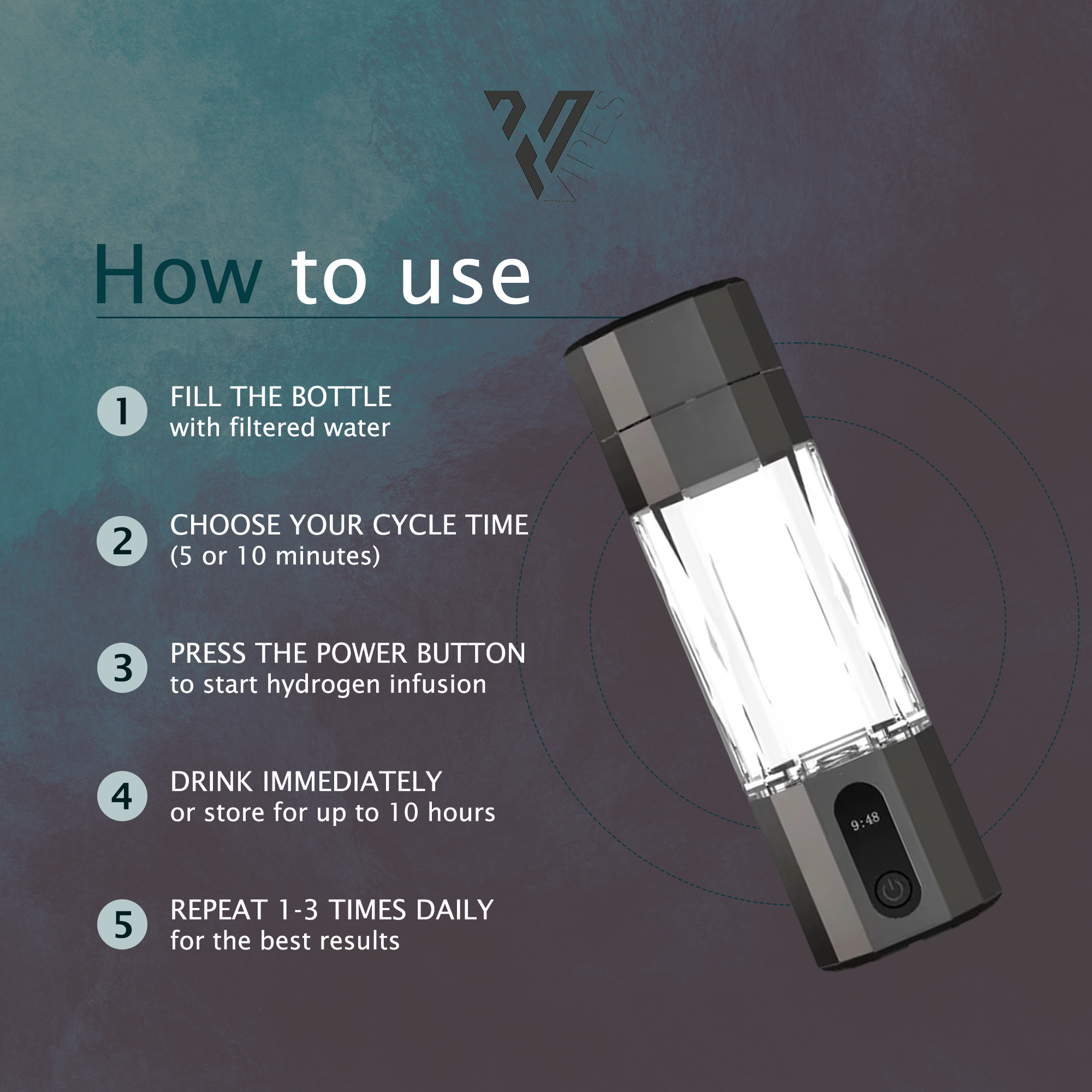 Vipes hydrogen water bottle zwart