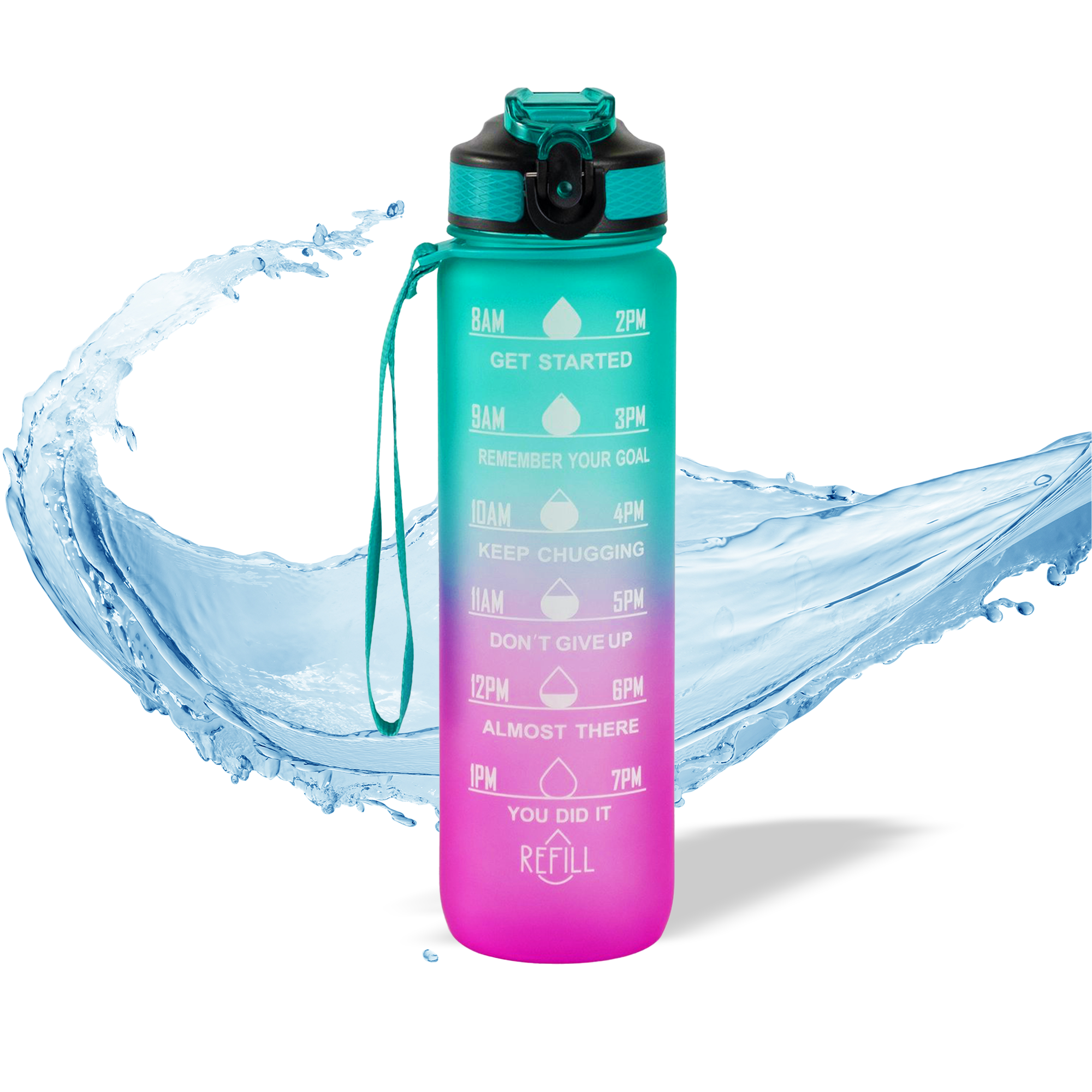 Motivation water bottle green pink