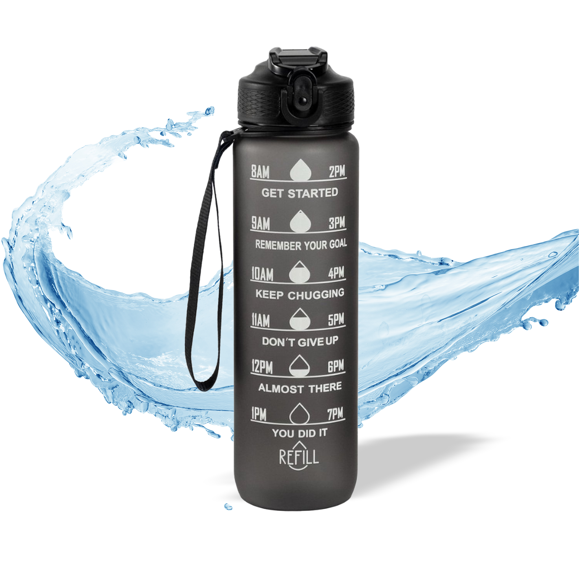 Motivation water bottle black