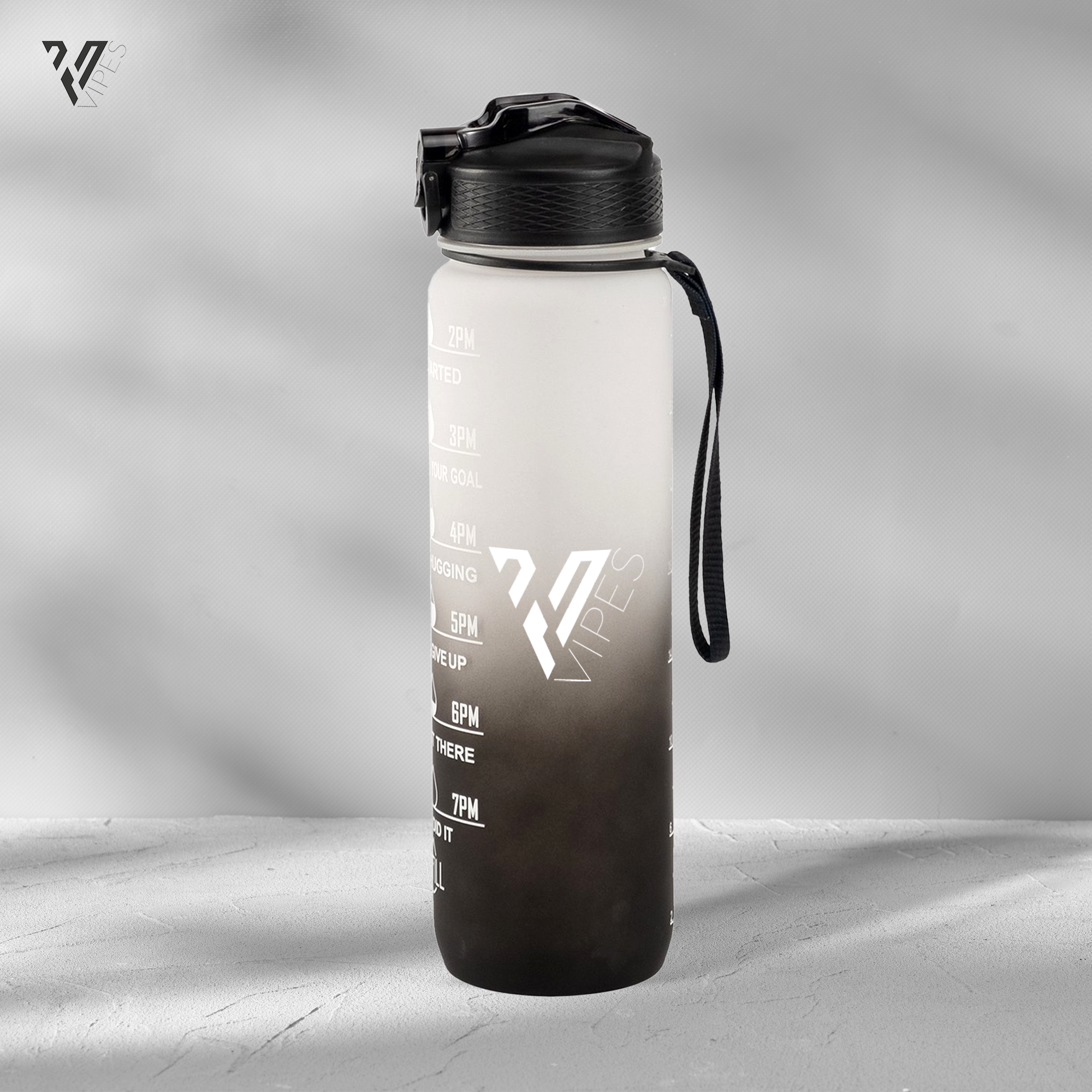 Motivation water bottle black white