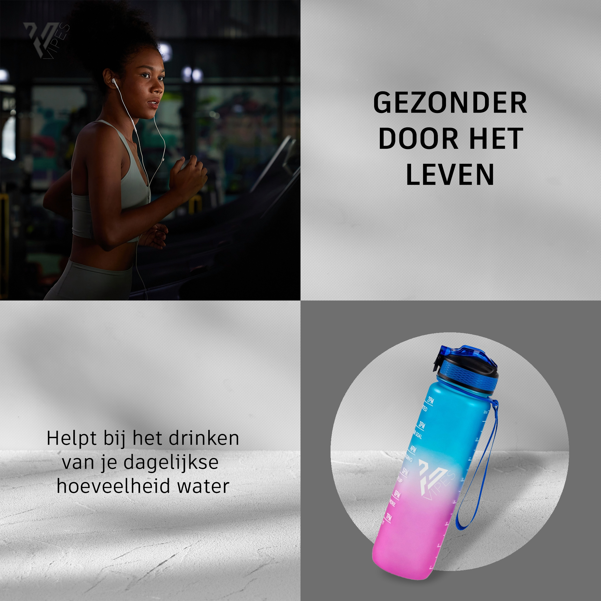 Motivatie waterfles blauw Roze