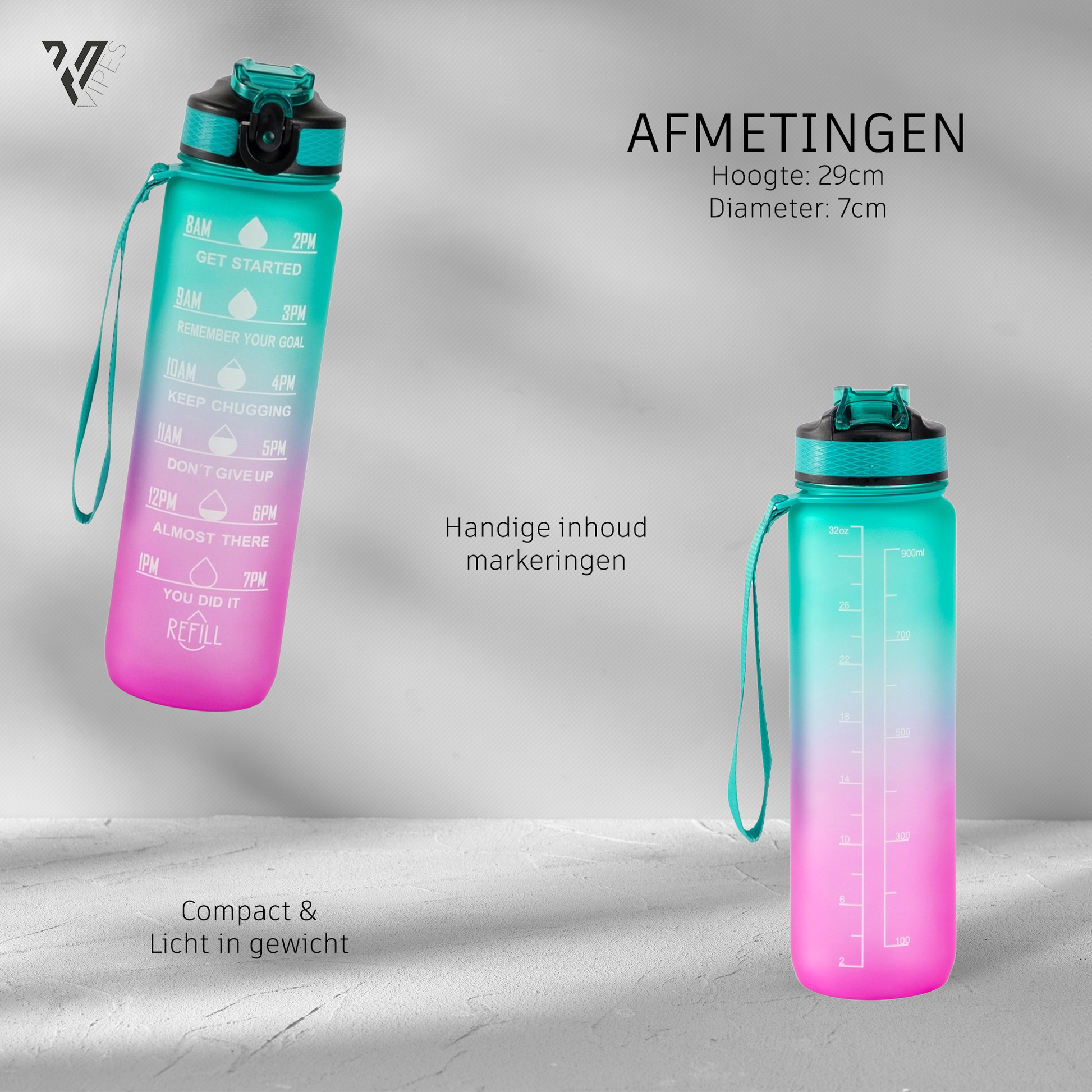 Water Bottle • drinkfles • 100 % lekvrij • grijs, roze of